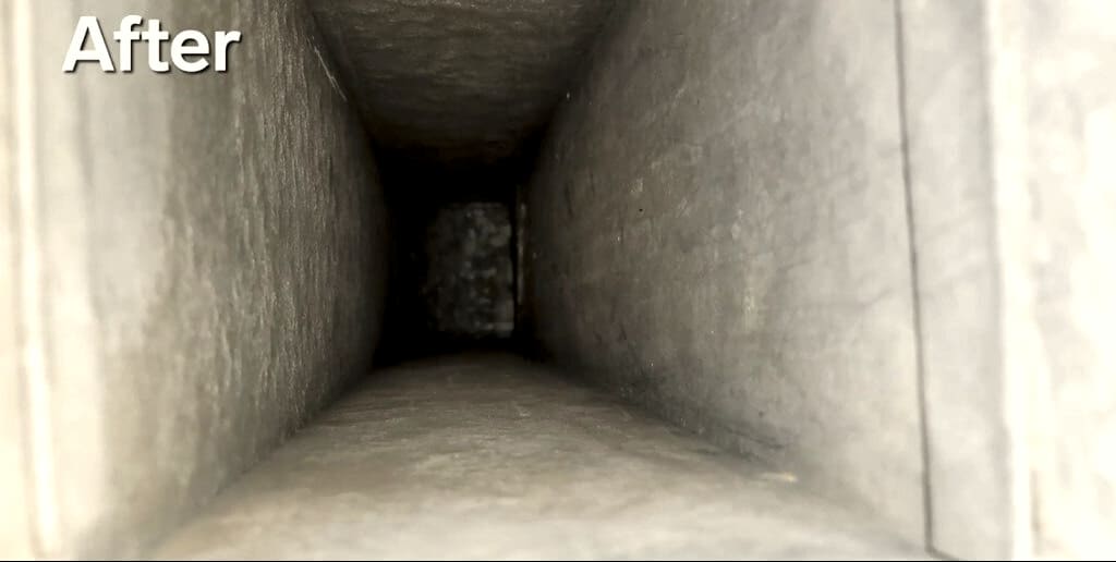 The inside of a rectangular duct run with clear metal walls. The word After is written in the corner.